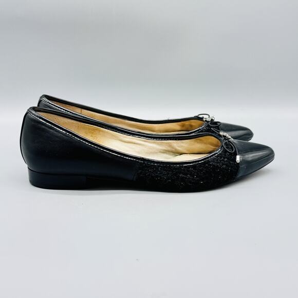 Sam Edelman Shoes Womens 8.5 Black Leather Tweed Cap Toe Lilly Ballet Flats - Picture 1 of 13